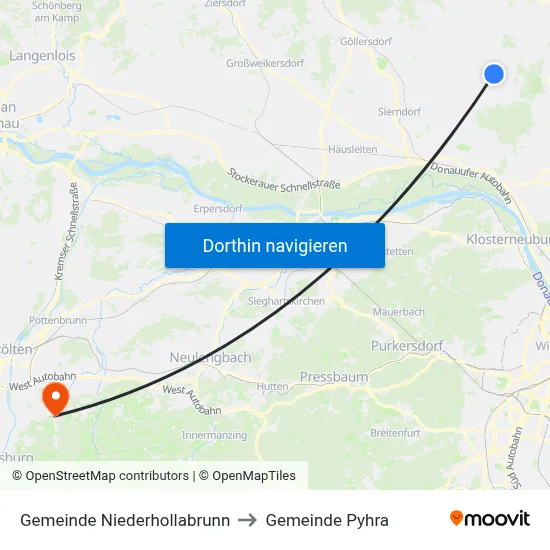Gemeinde Niederhollabrunn to Gemeinde Pyhra map