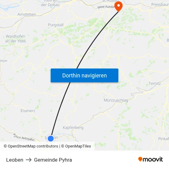 Leoben to Gemeinde Pyhra map