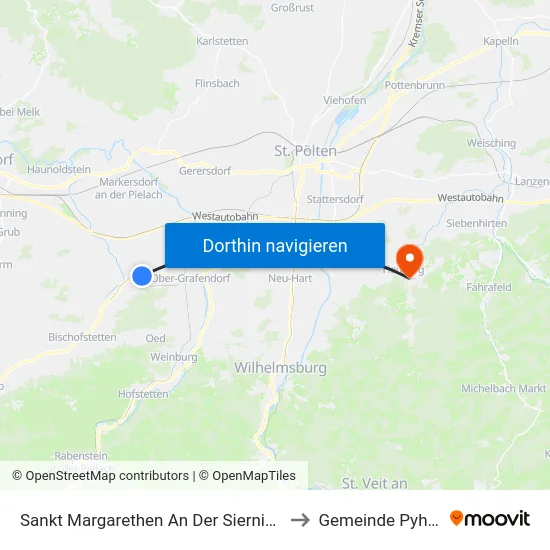 Sankt Margarethen An Der Sierning to Gemeinde Pyhra map