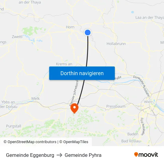 Gemeinde Eggenburg to Gemeinde Pyhra map