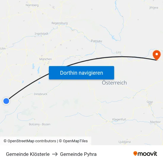 Gemeinde Klösterle to Gemeinde Pyhra map