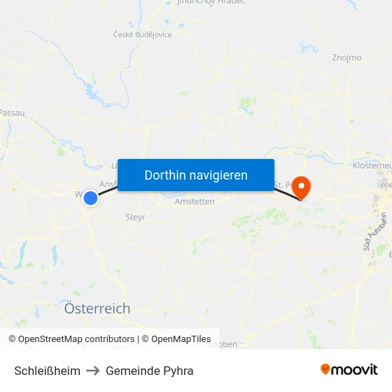 Schleißheim to Gemeinde Pyhra map