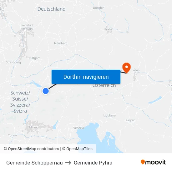 Gemeinde Schoppernau to Gemeinde Pyhra map