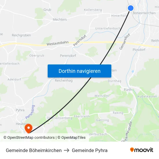 Gemeinde Böheimkirchen to Gemeinde Pyhra map