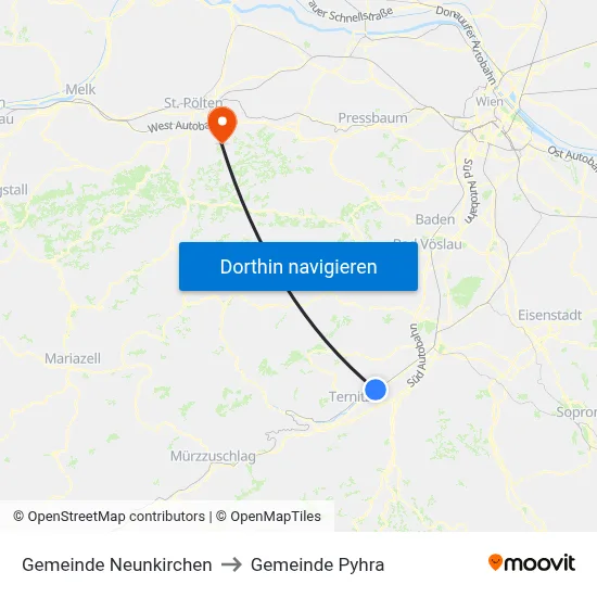 Gemeinde Neunkirchen to Gemeinde Pyhra map