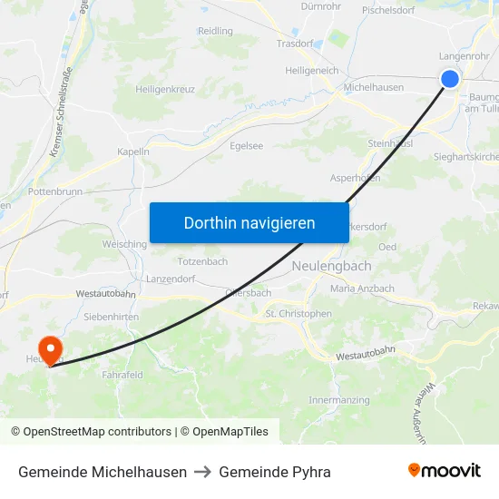 Gemeinde Michelhausen to Gemeinde Pyhra map