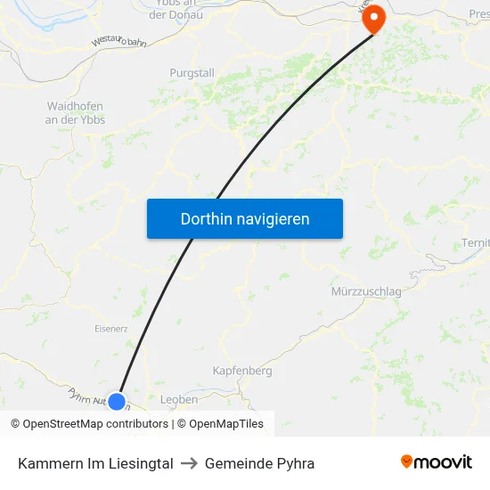 Kammern Im Liesingtal to Gemeinde Pyhra map