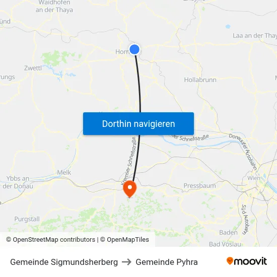 Gemeinde Sigmundsherberg to Gemeinde Pyhra map