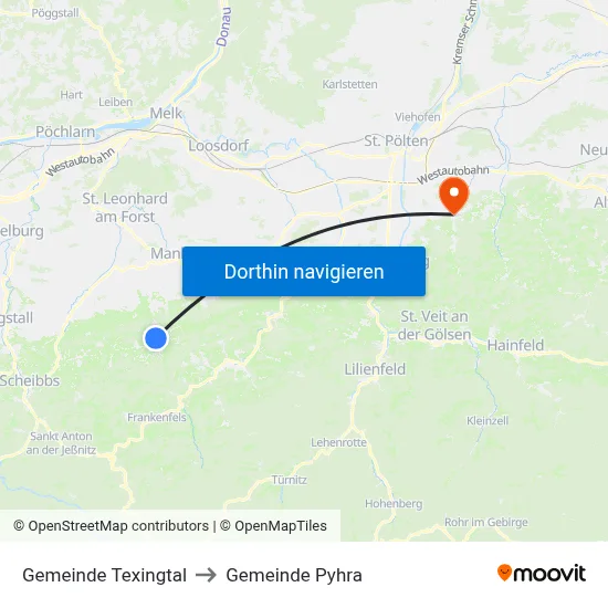 Gemeinde Texingtal to Gemeinde Pyhra map