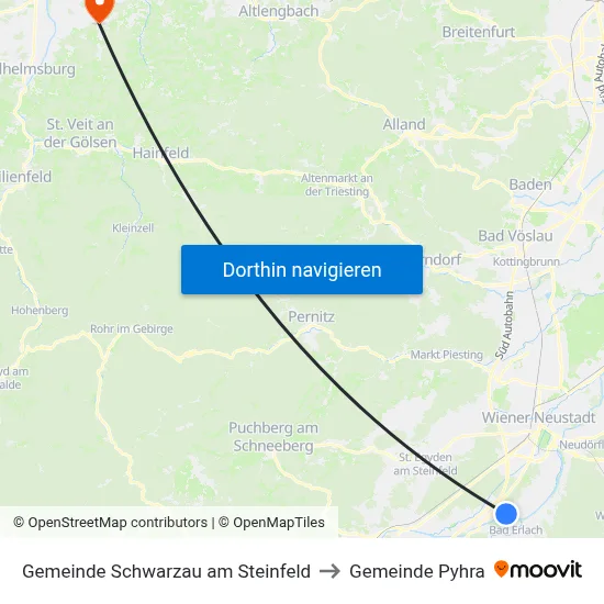 Gemeinde Schwarzau am Steinfeld to Gemeinde Pyhra map