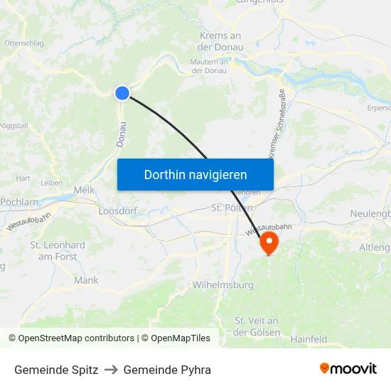 Gemeinde Spitz to Gemeinde Pyhra map