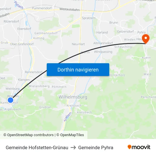 Gemeinde Hofstetten-Grünau to Gemeinde Pyhra map
