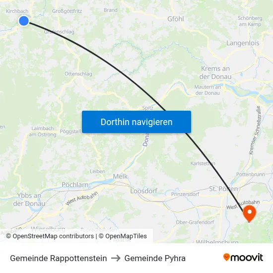 Gemeinde Rappottenstein to Gemeinde Pyhra map