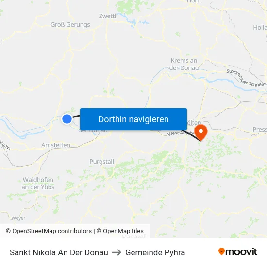 Sankt Nikola An Der Donau to Gemeinde Pyhra map