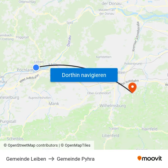 Gemeinde Leiben to Gemeinde Pyhra map