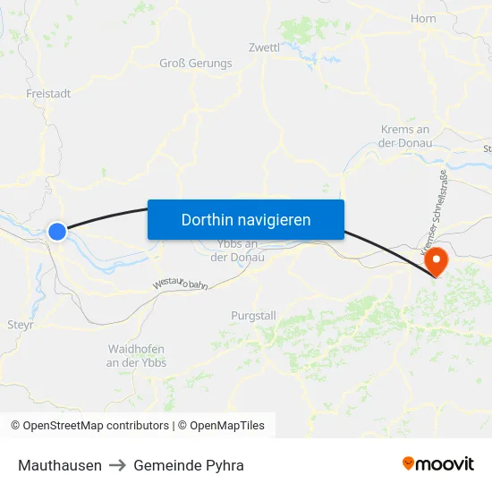 Mauthausen to Gemeinde Pyhra map