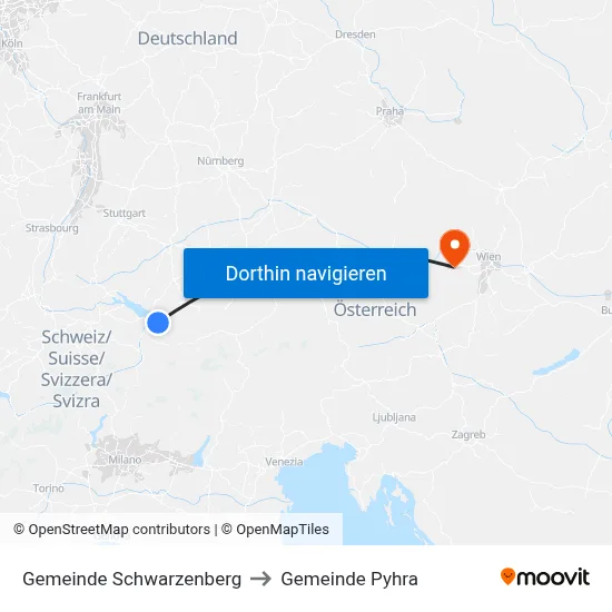 Gemeinde Schwarzenberg to Gemeinde Pyhra map