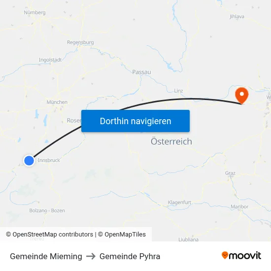 Gemeinde Mieming to Gemeinde Pyhra map