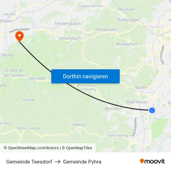 Gemeinde Teesdorf to Gemeinde Pyhra map