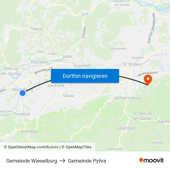 Gemeinde Wieselburg to Gemeinde Pyhra map