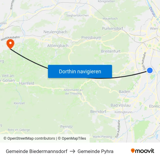 Gemeinde Biedermannsdorf to Gemeinde Pyhra map