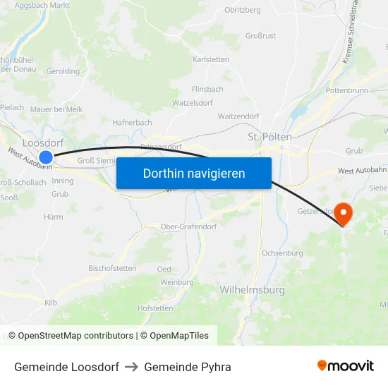 Gemeinde Loosdorf to Gemeinde Pyhra map