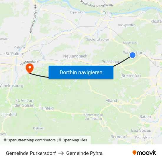 Gemeinde Purkersdorf to Gemeinde Pyhra map