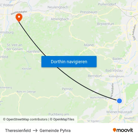 Theresienfeld to Gemeinde Pyhra map