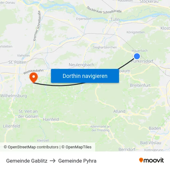 Gemeinde Gablitz to Gemeinde Pyhra map