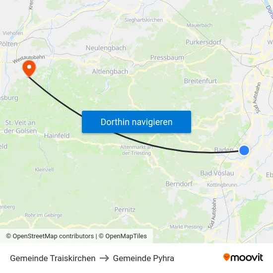 Gemeinde Traiskirchen to Gemeinde Pyhra map