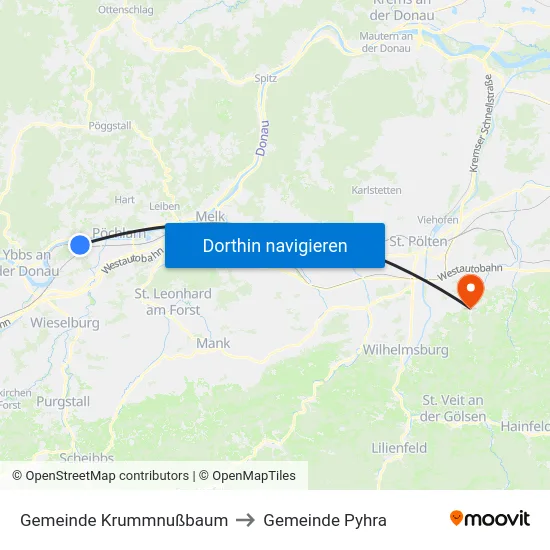 Gemeinde Krummnußbaum to Gemeinde Pyhra map