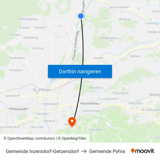 Gemeinde Inzersdorf-Getzersdorf to Gemeinde Pyhra map