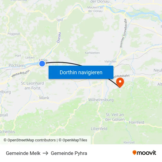 Gemeinde Melk to Gemeinde Pyhra map