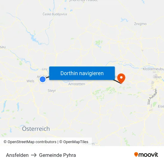 Ansfelden to Gemeinde Pyhra map