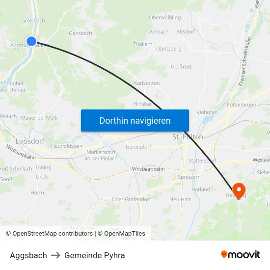 Aggsbach to Gemeinde Pyhra map