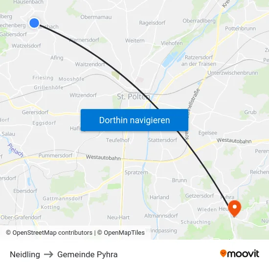 Neidling to Gemeinde Pyhra map