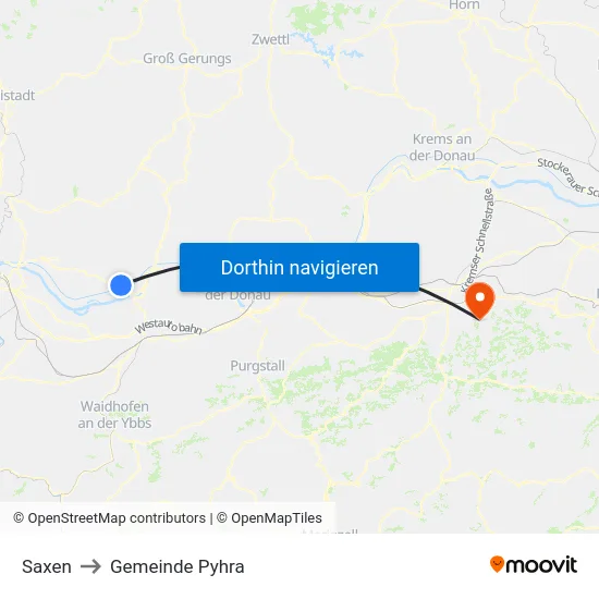 Saxen to Gemeinde Pyhra map