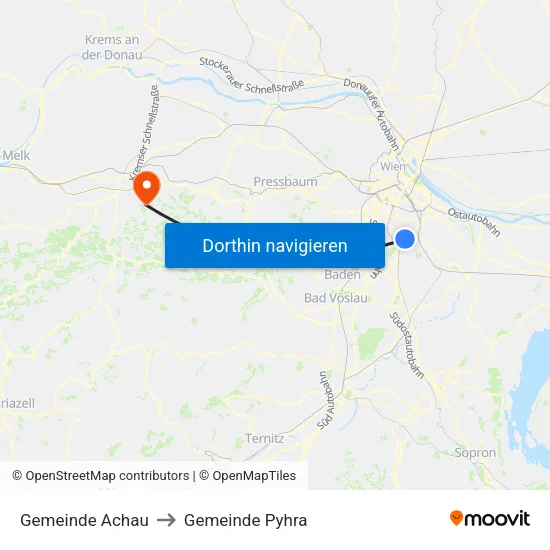 Gemeinde Achau to Gemeinde Pyhra map