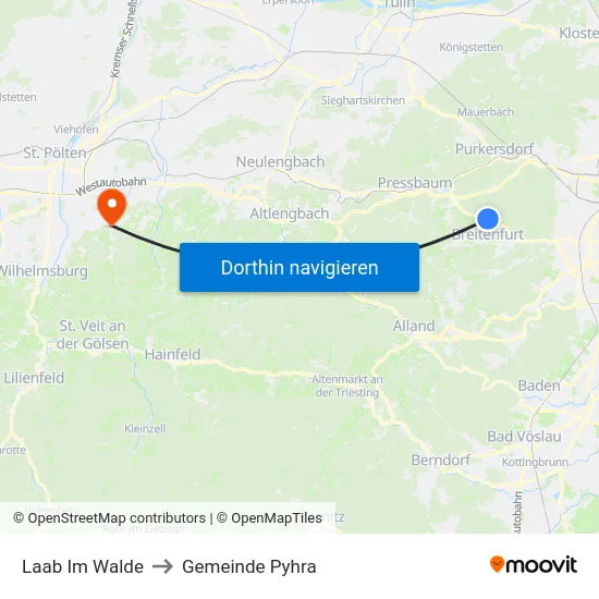 Laab Im Walde to Gemeinde Pyhra map