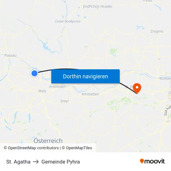 St. Agatha to Gemeinde Pyhra map