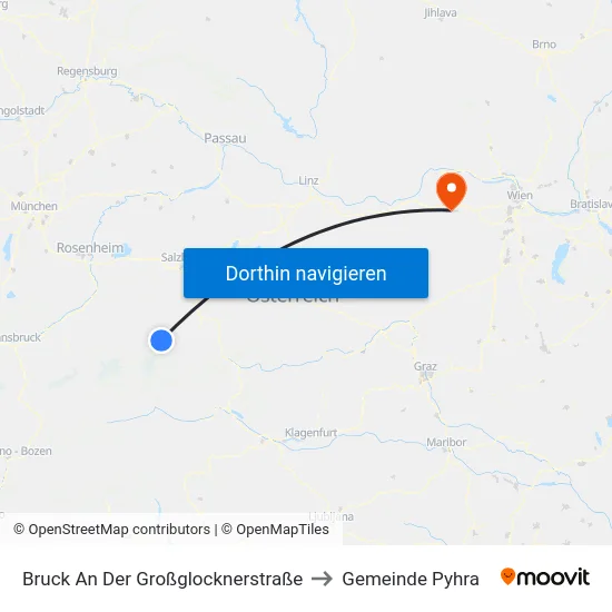 Bruck An Der Großglocknerstraße to Gemeinde Pyhra map
