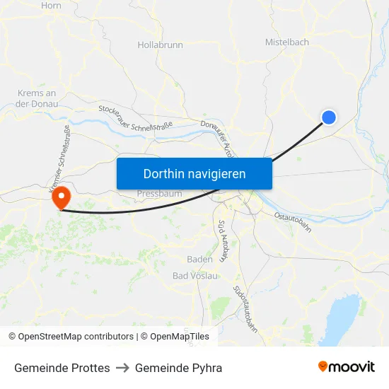 Gemeinde Prottes to Gemeinde Pyhra map