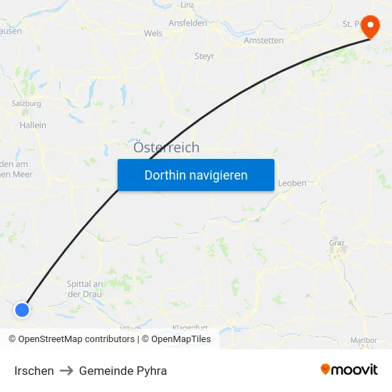 Irschen to Gemeinde Pyhra map