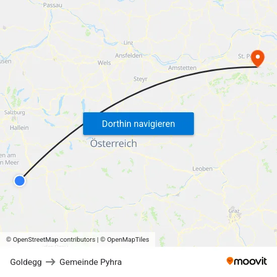 Goldegg to Gemeinde Pyhra map