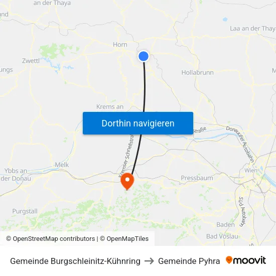 Gemeinde Burgschleinitz-Kühnring to Gemeinde Pyhra map