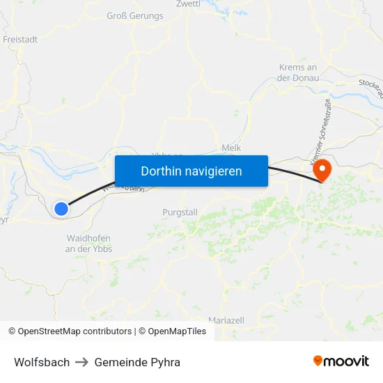 Wolfsbach to Gemeinde Pyhra map