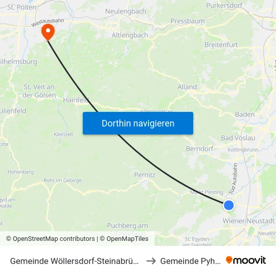 Gemeinde Wöllersdorf-Steinabrückl to Gemeinde Pyhra map