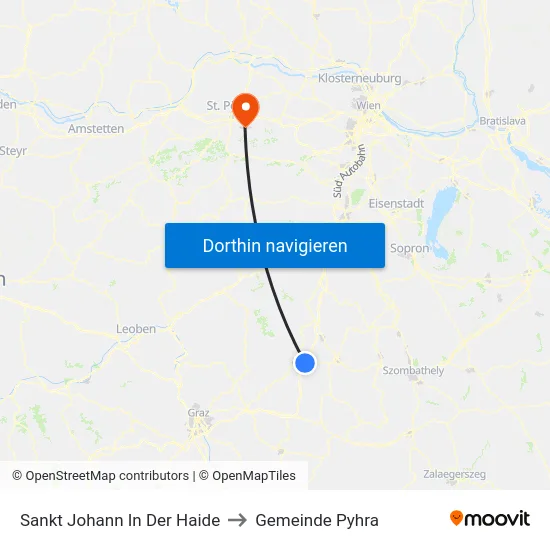 Sankt Johann In Der Haide to Gemeinde Pyhra map