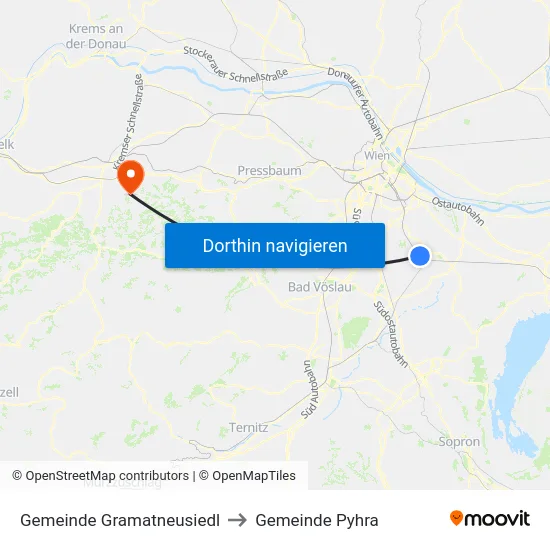 Gemeinde Gramatneusiedl to Gemeinde Pyhra map