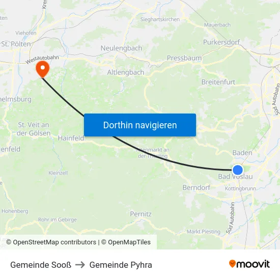 Gemeinde Sooß to Gemeinde Pyhra map